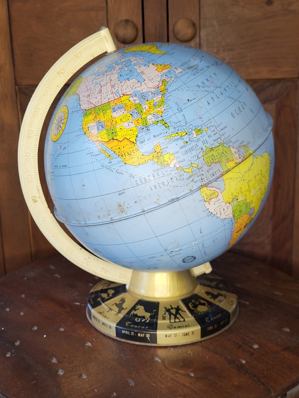 Vintage Blue World Globe with Zodiac Base - Picture 11 of 13